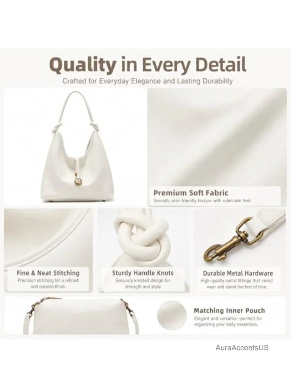 2 in 1 Hobo Bag Set with Detachable Pouch, Soft Slouchy Vegan Leather Shoulder